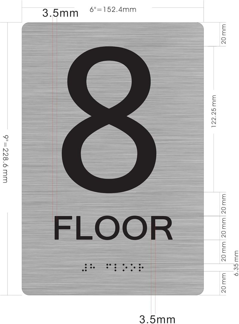 BUILDINGSIGNS.COM Floor Number Sign Tactile Graphics Grade 2 Braille Text With Raised Letters Aluminum, Safety Sign For Office, School Hospital,Brush Silver (8Th Floor) - Image 3